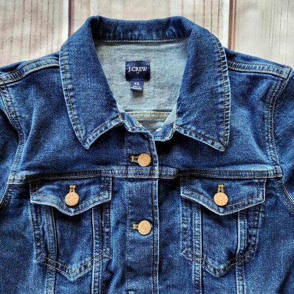 J. Crew Factory "Classic Jean Jacket" Blue Indigo Denim Copper Buttons | Size XS - Picture 5 of 12